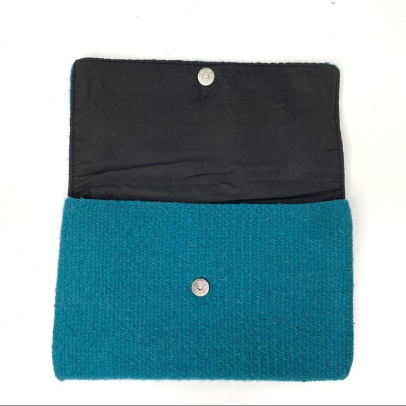Turquoise Chimayo Style Wool Clutch Purse - Picture 7 of 13